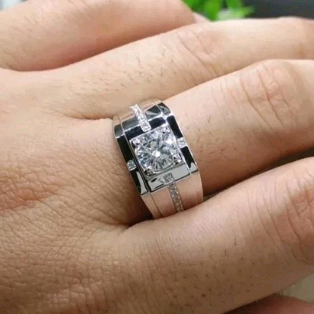 Round Cut Lab Created Diamond Men's Engagement Ring 14K White Gold Plated Sz  11